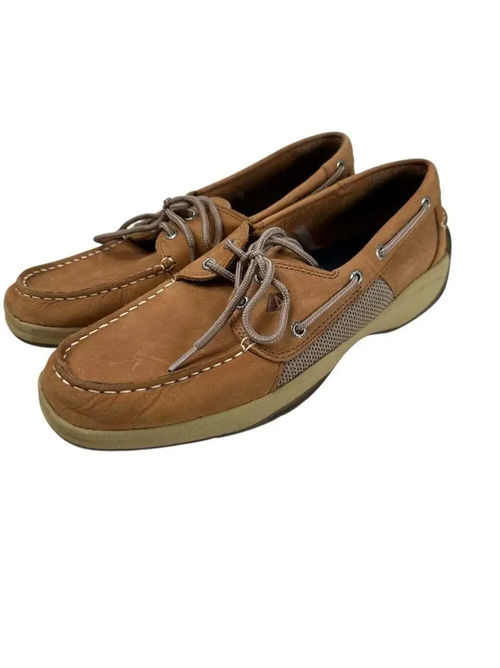 Sperry Intrepid 2-Eye Boat Shoes Tan Leather Size 10 Nautical Slip On Deck Mens